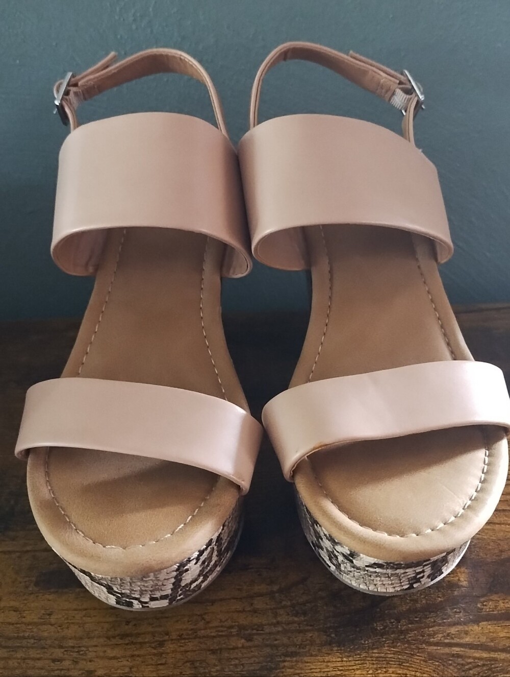 DV Dolce Vita Womens 8.5 Snake Print & Nude Block Heel Platform Oiska Sandals - Picture 2 of 13